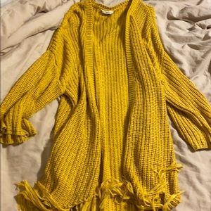 Mustard Yellow Cardigan with Fringe